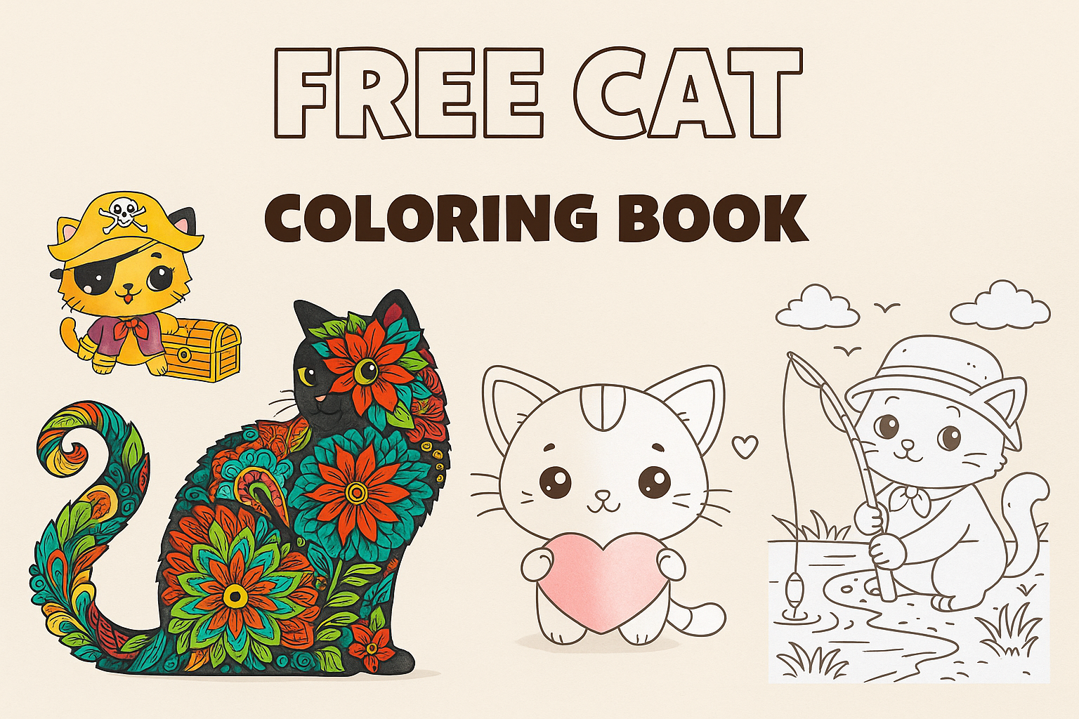 Cute cats interacting with a delightful Maneki-neko statue, symbolizing good luck. Second-grade coloring page featuring cats and a fortune cat for numbers and counting activities.