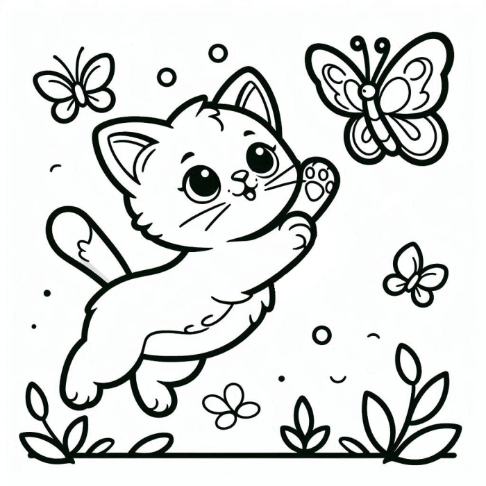 Coloring page featuring cats with a Maneki-neko statue for counting practice