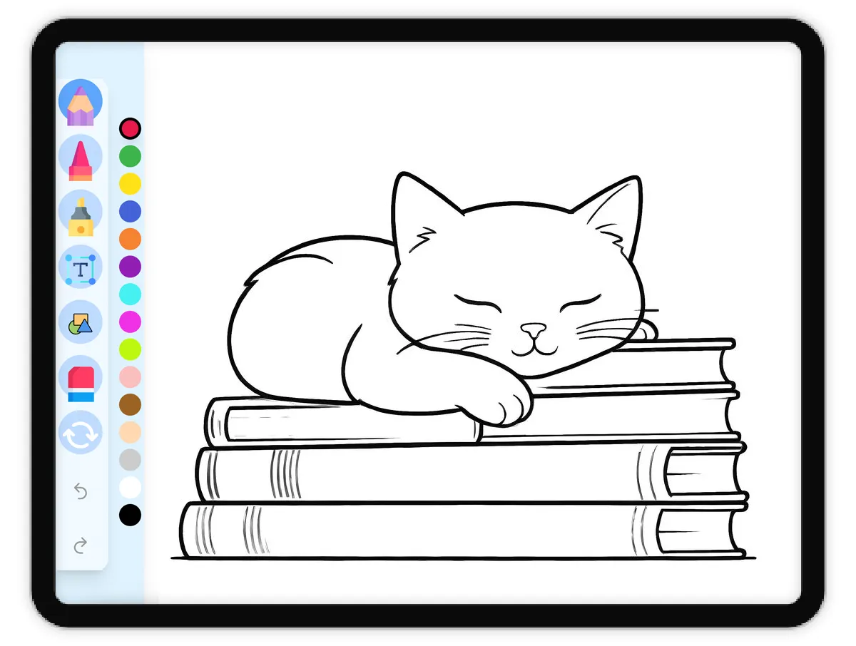 Second grade students coloring a scene featuring playful cats discovering a good fortune Maneki-neko statue for worksheet 16