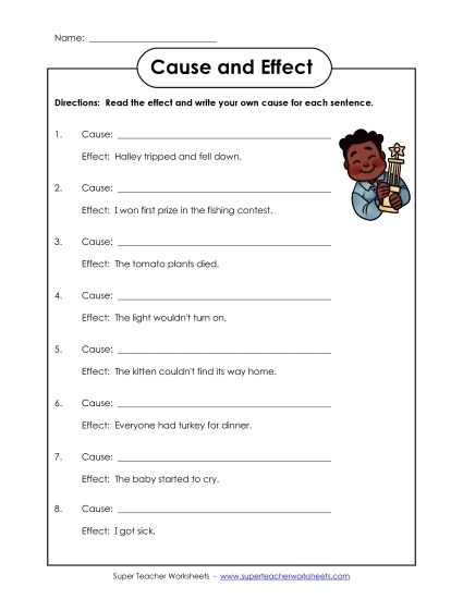 Worksheet demonstrating cause and effect concepts for second graders