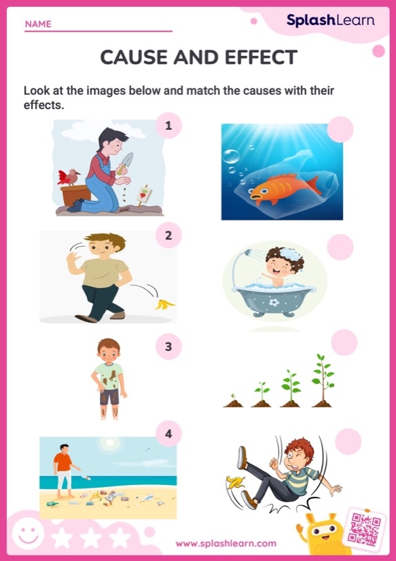 Students working on a Pair the Cause and Effect worksheet for second grade math