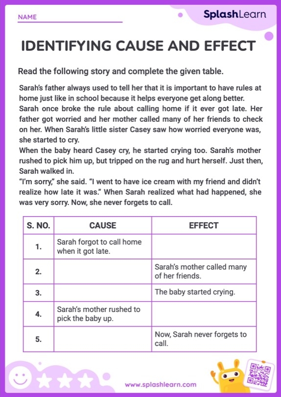 Identifying Cause and Effect worksheet for second graders to enhance comprehension skills