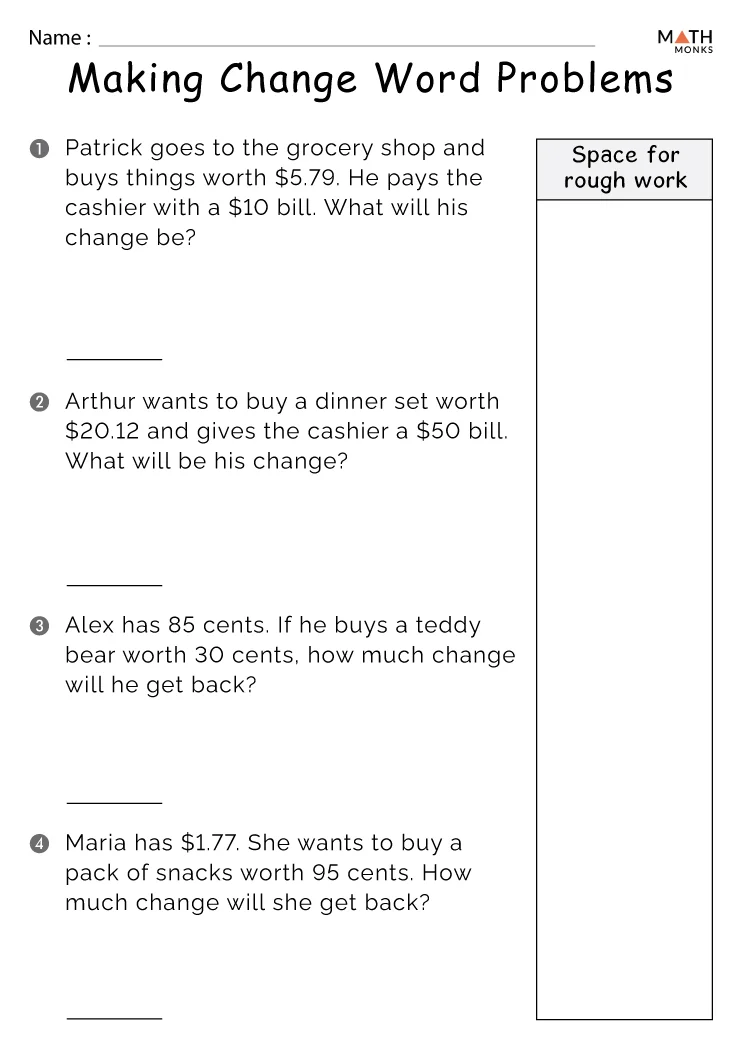 Second grade students counting piles of change to solve addition math problems
