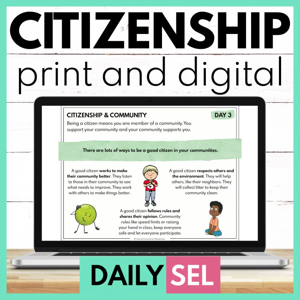 Worksheet illustrating ways to be a good citizen for second graders, including voting and community service. Educational resource for teaching citizenship concepts to young students.