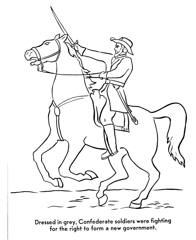 Civil War Coloring Page worksheet featuring soldiers from the Union and Confederate armies