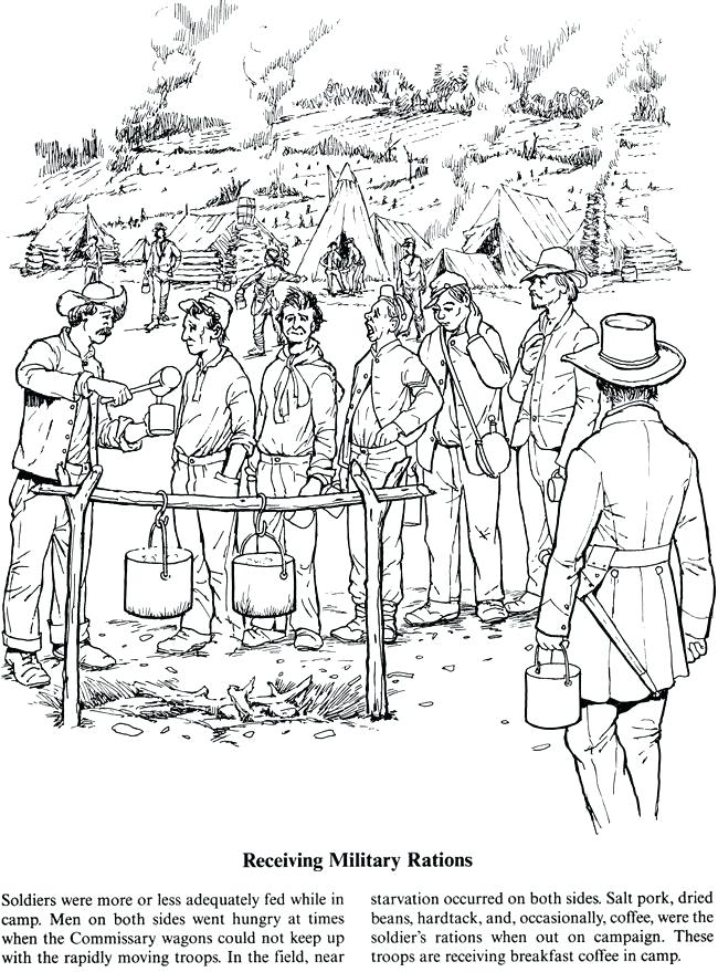 Civil War Coloring Page worksheet featuring soldiers from the Union and Confederate armies