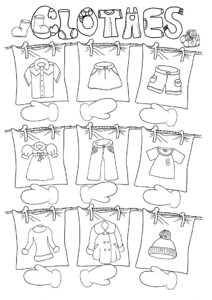 Second grade Spanish worksheet featuring colorful clothing items with labels and matching exercises for la ropa vocabulary building