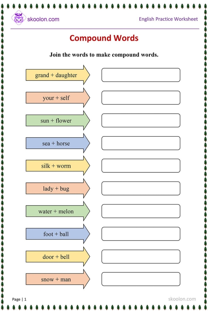 Second grade worksheet featuring picture clues to help students combine words into compound words