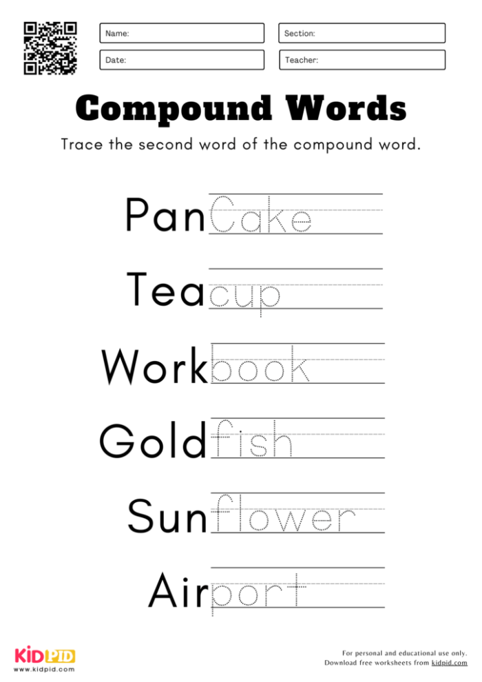 Engaging compound words worksheet for young learners in history class Worksheet showing a fun activity for second graders to create compound words by matching word pairs