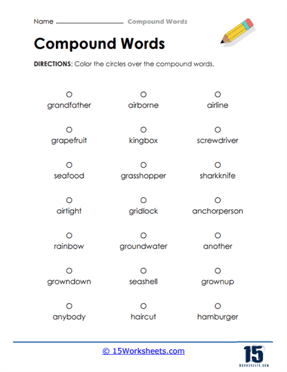 Compound Words 3 Measurement Worksheet for Second Grade Students Second grade compound word addition worksheet featuring gold and fish combining into goldfish