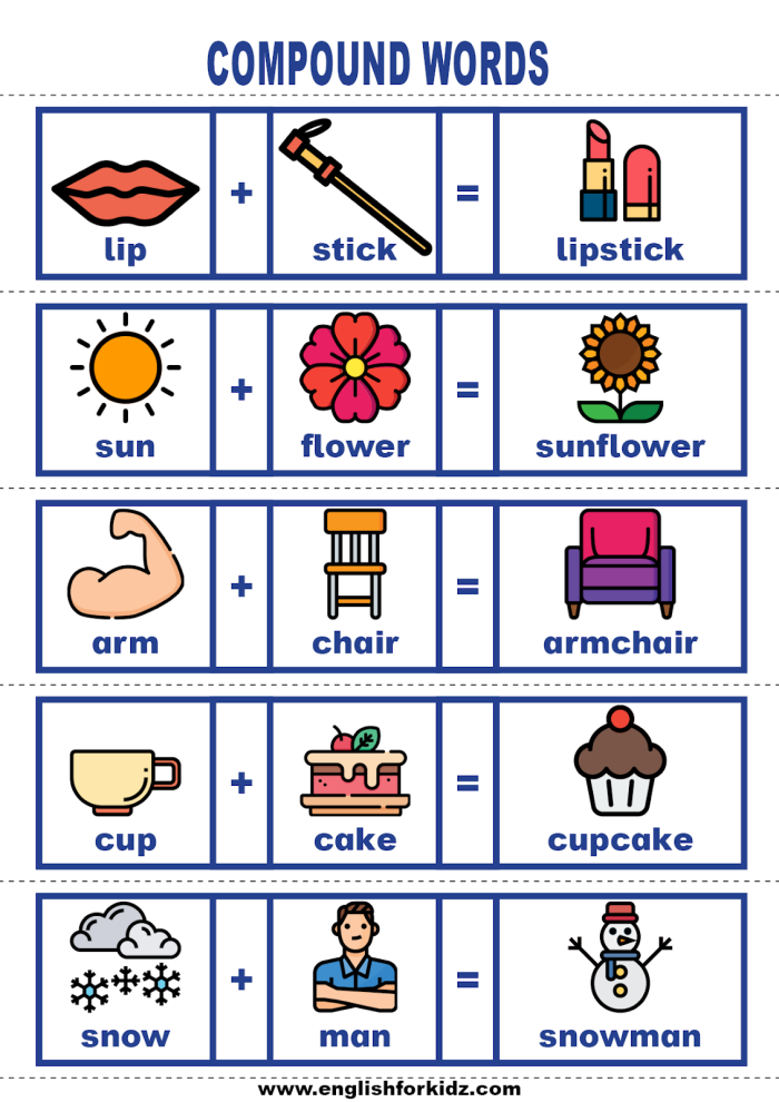 Second grade worksheet featuring picture clues to help students combine sun and flower into a single compound word