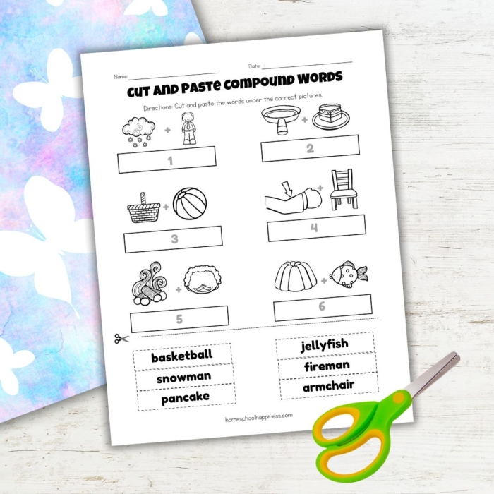 Worksheet for understanding compound words with parts breakdown
