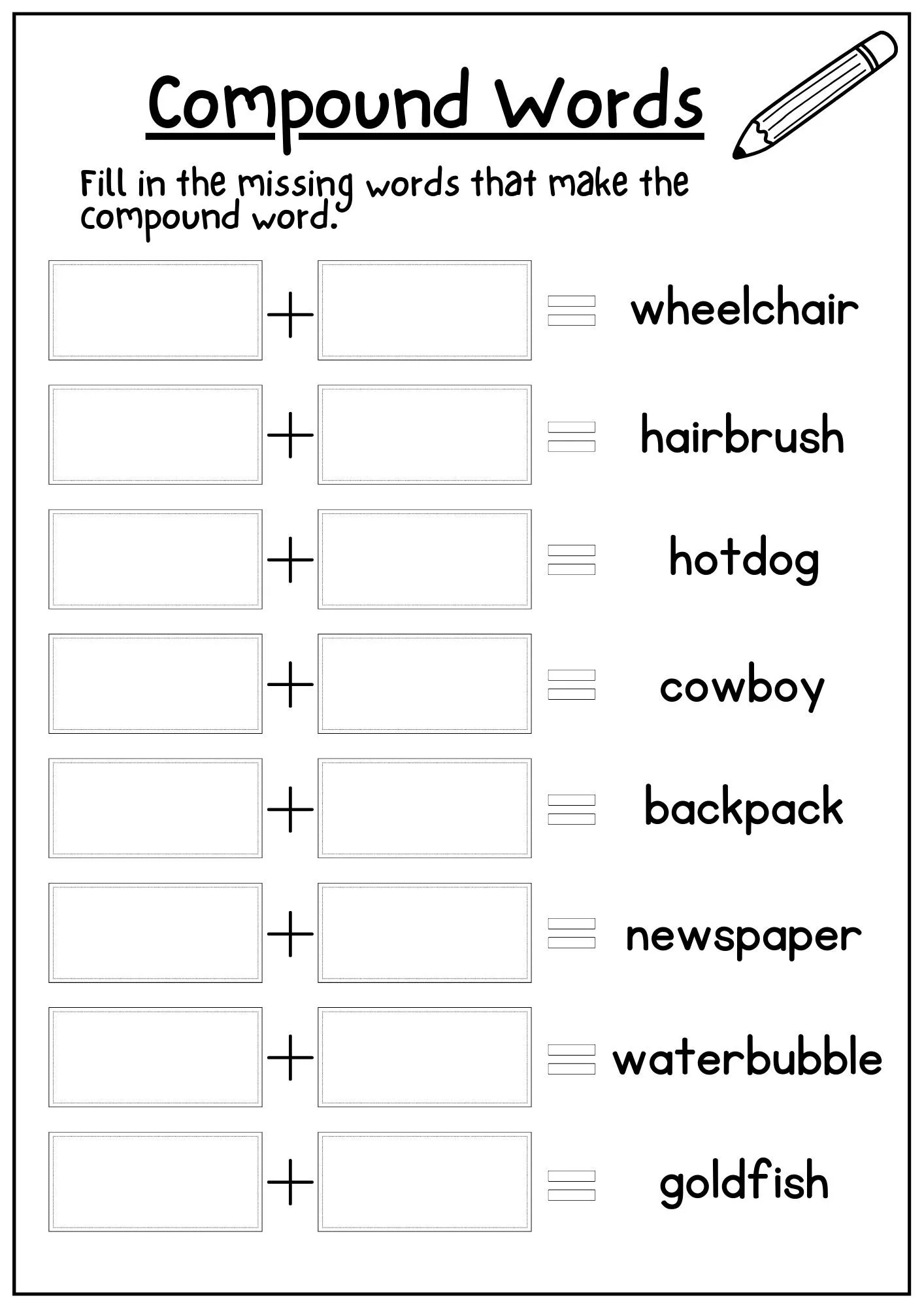Engaging compound words worksheet for young learners in history class Worksheet featuring a second-grade student matching words to create compound words