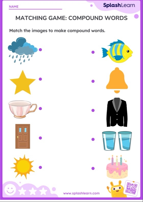 Worksheet for second graders to learn about compound words using picture clues