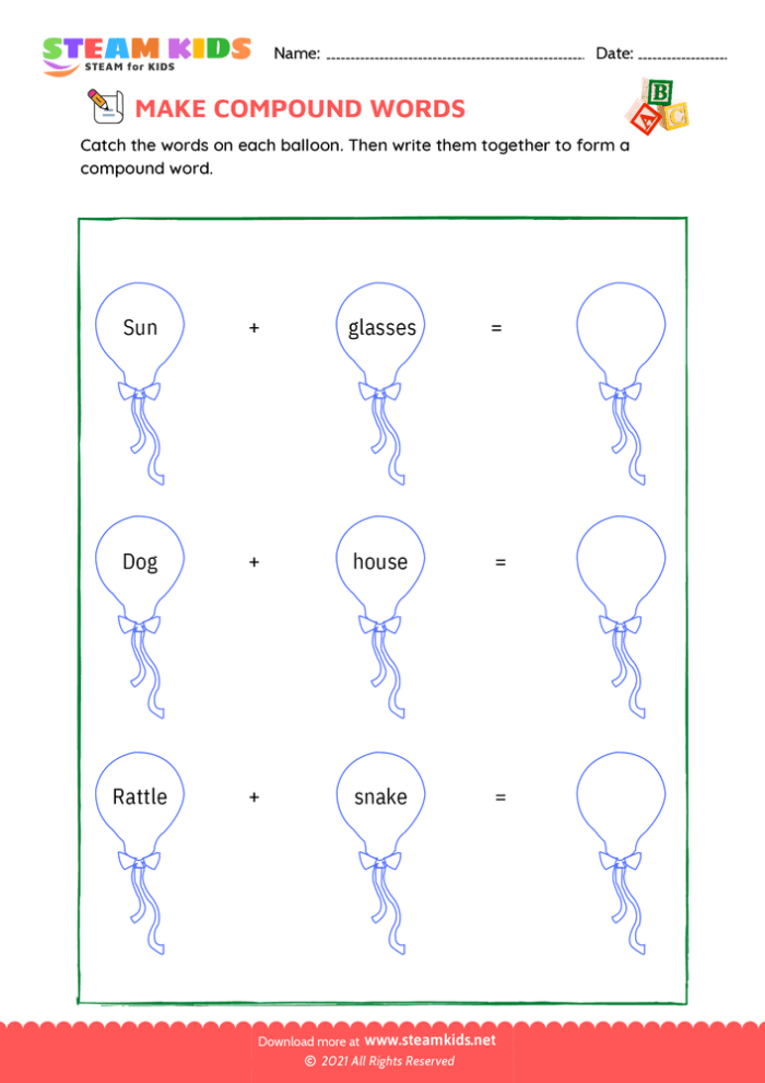 Educational resource for practicing compound word formation skills Worksheet featuring exercises on creating compound words for second graders