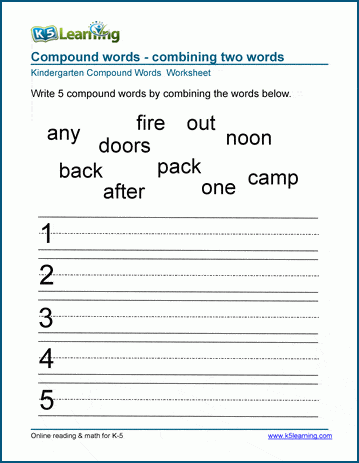 Worksheet for second graders on creating compound words by splitting them into their components