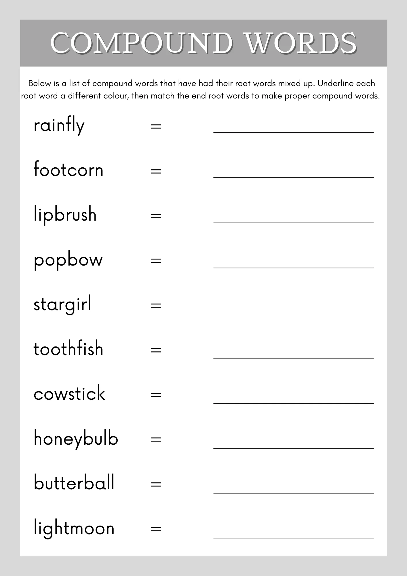 Engaging compound words activity to enhance reading skills for young learners Worksheet image featuring a compound words exercise for second graders