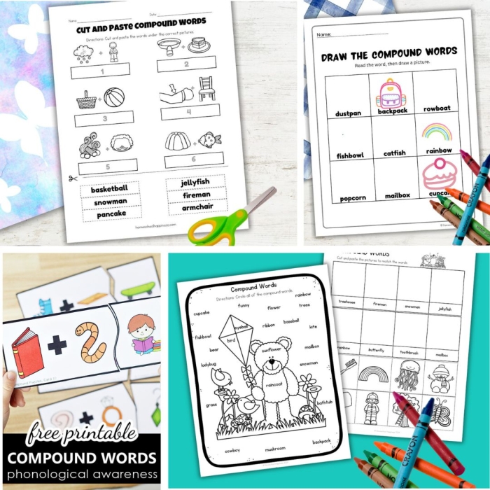 Compound Words worksheet for second graders, enhancing vocabulary skills Worksheet featuring a second-grade student matching words to form compound words