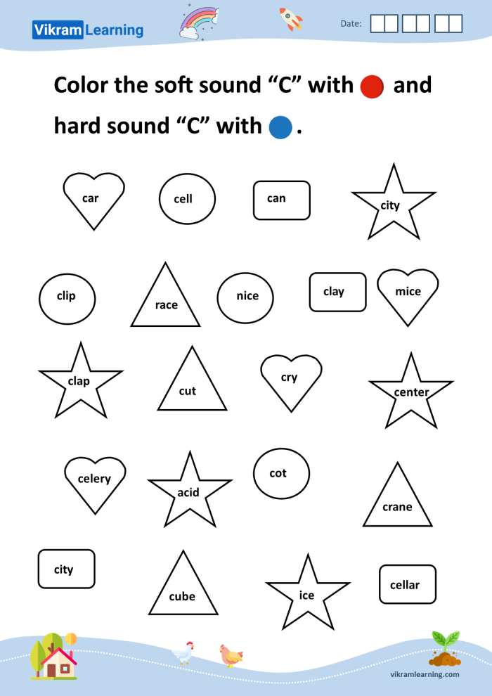 Sight Words worksheet for Second Grade Worksheet for second graders sorting hard and soft "c" consonant sounds. Hard and Soft C Consonant Sounds Sorting Worksheet for Second Grade