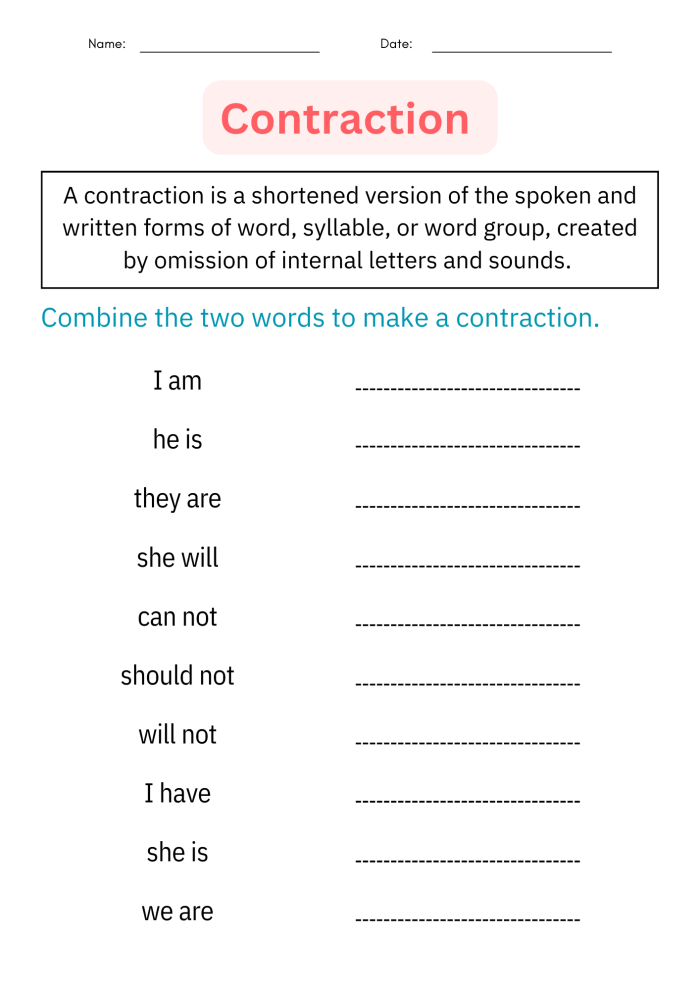 Crystal Clear Contractions Worksheet Four for Second Grade Grammar Practice Second grade students practice forming words with this Crystal Clear Contractions grammar worksheet
