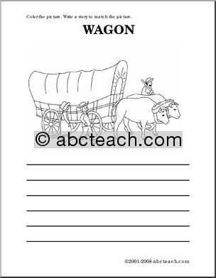 Create your own covered wagon with this fun geometry project! Colorful worksheet for making a paper covered wagon for second graders