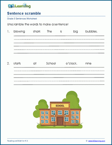 Second grade students working on the Crazy Cakes scrambled sentences worksheet