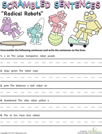 Second grade students working on a Crazy Cakes scrambled sentences worksheet