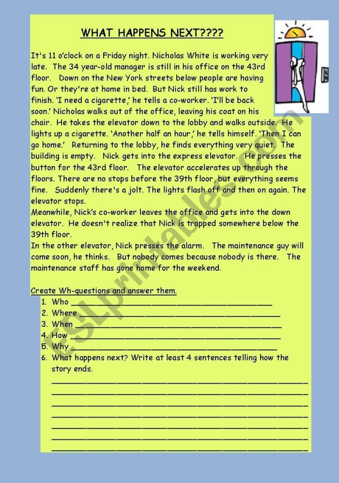 Second grade student completing a creative writing worksheet about drawing conclusions from a story