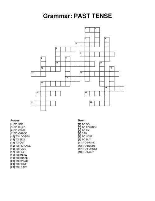 Engaging crossword puzzle for practicing irregular past tense verbs Past Tense Verb Crossword Puzzle worksheet designed for second graders