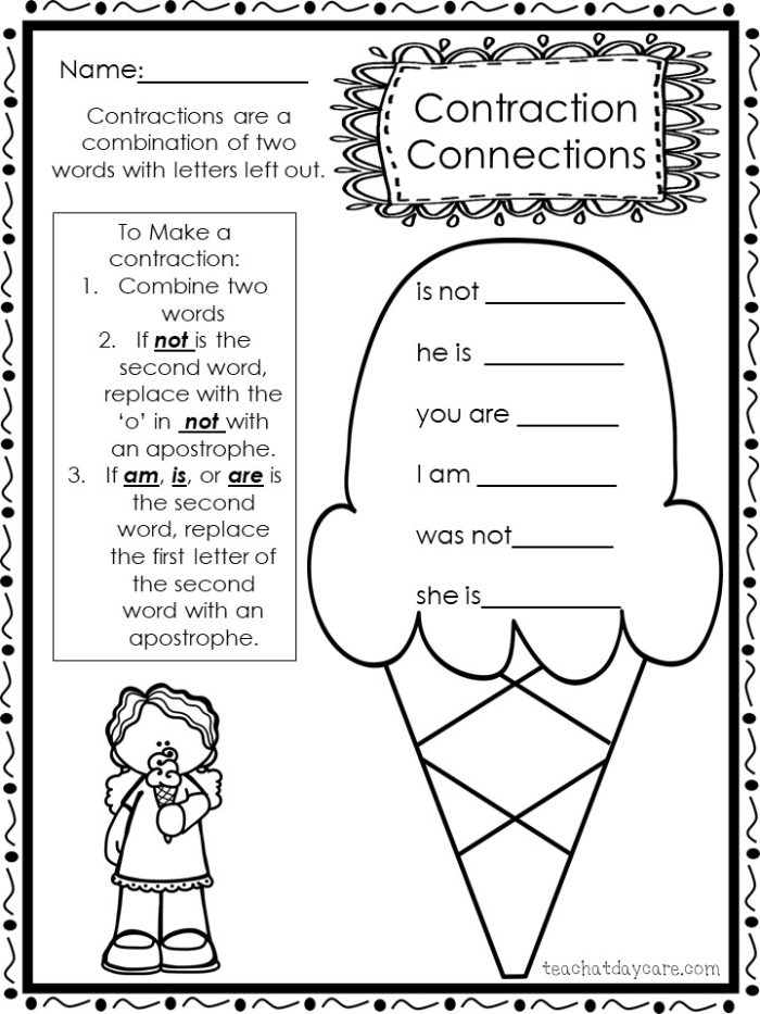 Engaging worksheet for practicing contractions in geometry context Second grade students working on the Crystal Clear Contractions grammar worksheet