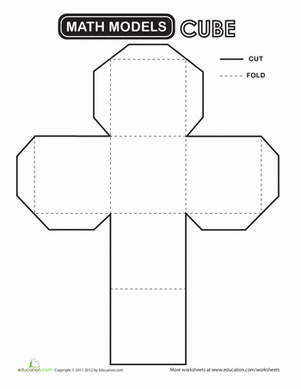 A flat paper cube cut-out template with six connected squares ready to fold into a three-dimensional cube shape
