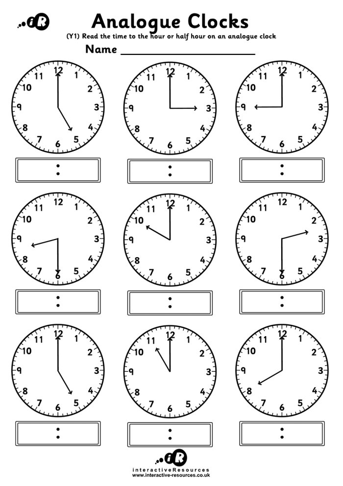 Children's drawing of clock hands indicating daily activities on the Telling Time: My Day worksheet