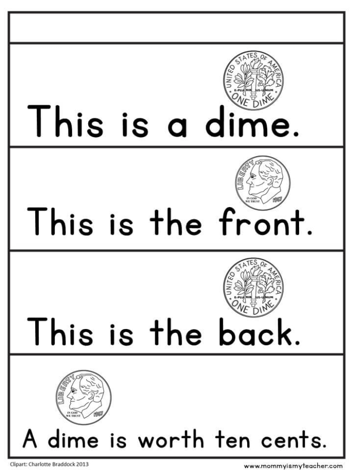 Worksheet for second graders about dimes and their value