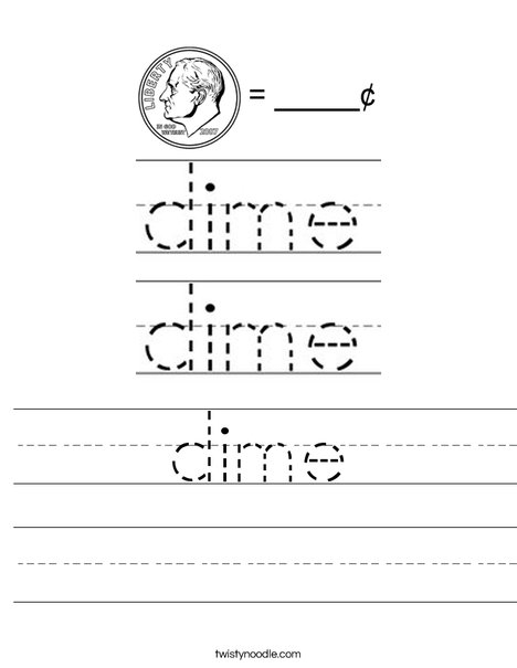 A colorful worksheet for second graders focused on learning the value of a dime.