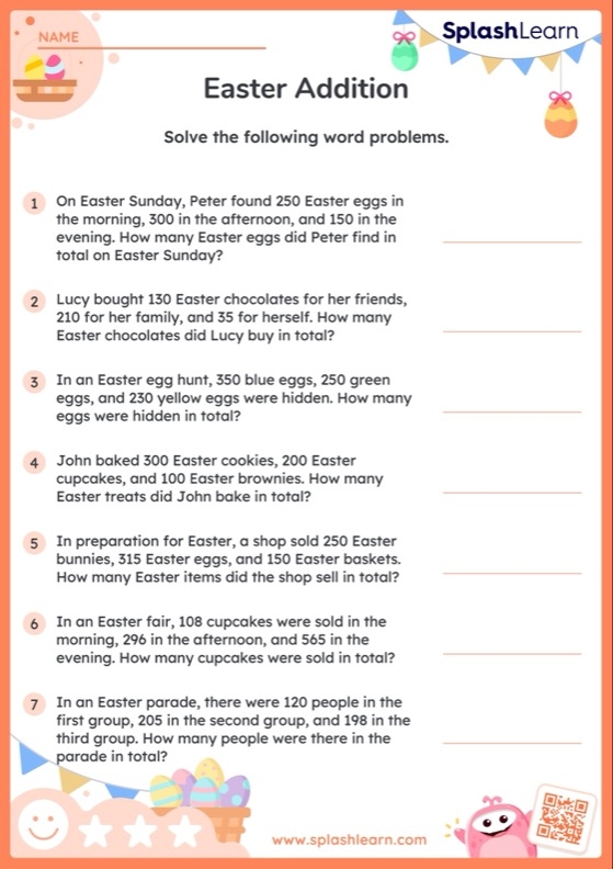 Colorful worksheet featuring 3-digit addition word problems with dinosaurs for second graders