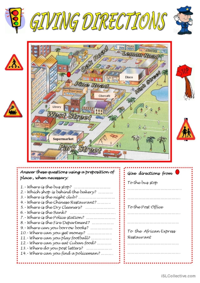 Step-by-step direction practice worksheet for second graders in geometry Worksheet for students to practice giving directions to help Joyce reach the fair