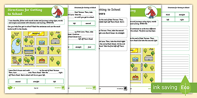 Practice Giving Directions worksheet for second graders in geometry Students providing directions on a worksheet to help Joyce reach the fair