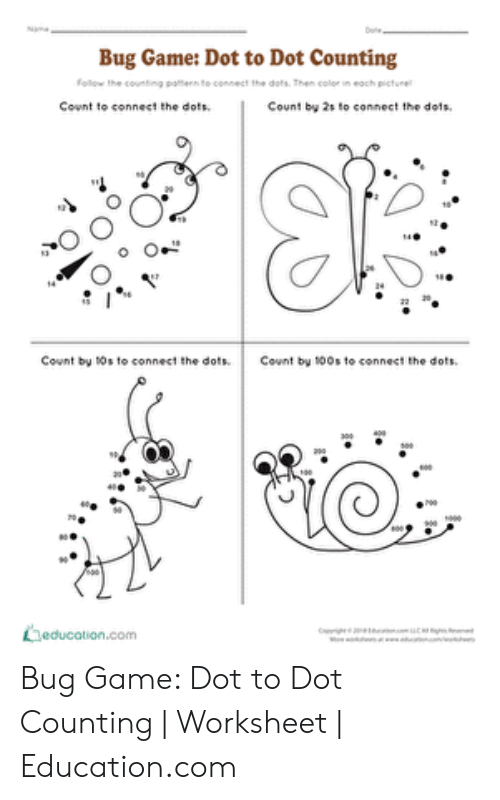 Second grade printable bug game dot to dot counting worksheet number 13
