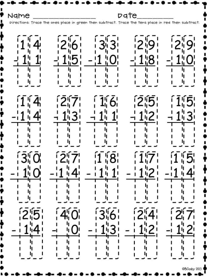 Second grade worksheet featuring double-digit addition and subtraction practice problems