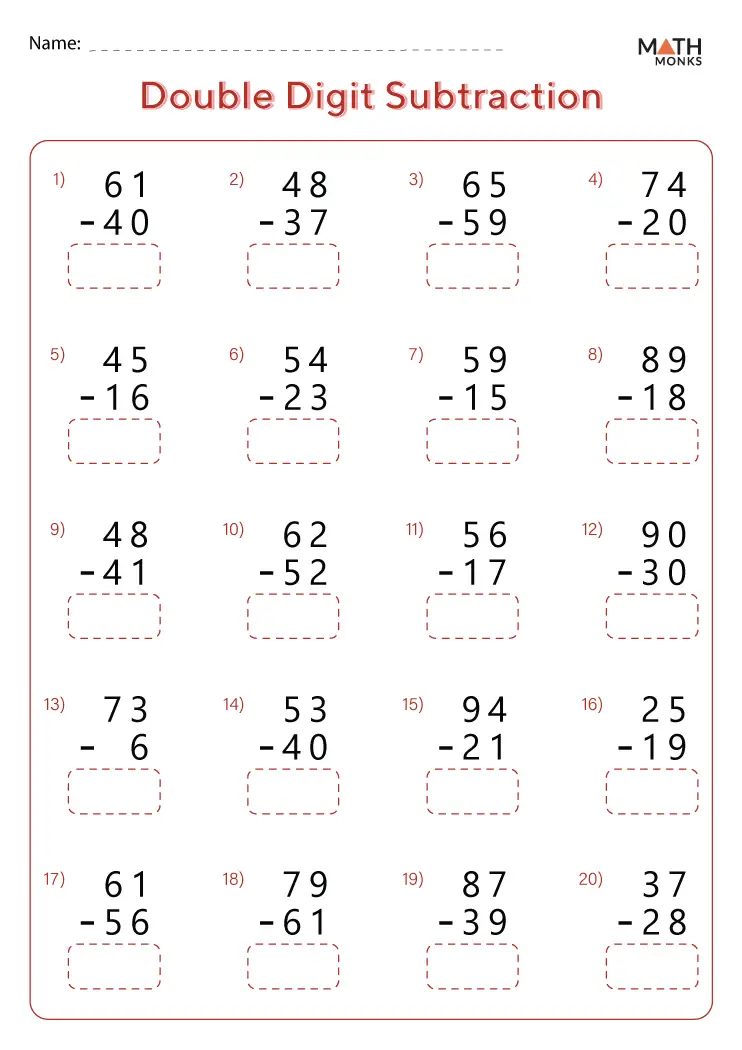 Second grade math worksheet featuring practice problems for double-digit addition and subtraction