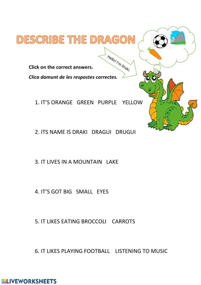 Smiling dragon illustration for measuring inches practice in a second-grade worksheet