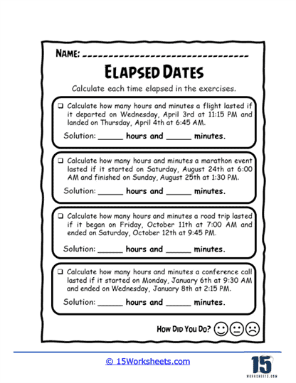 Interactive lesson on elapsed time for second grade students Worksheet for calculating elapsed time designed for second graders