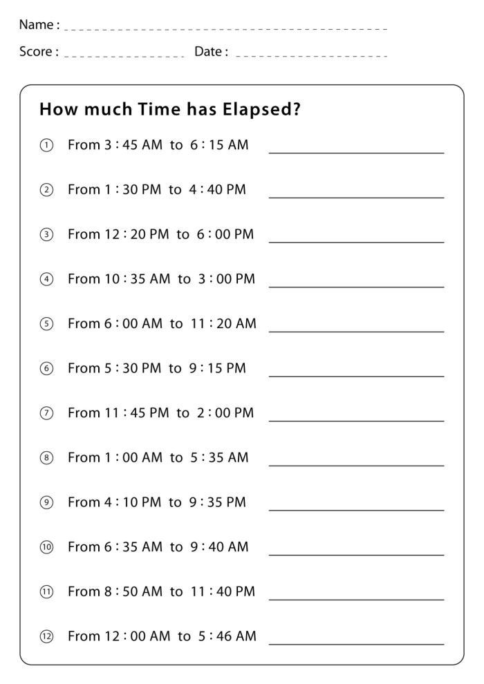 Elapsed Time Calculation Worksheet for Second Grade Worksheet for calculating elapsed time for second graders