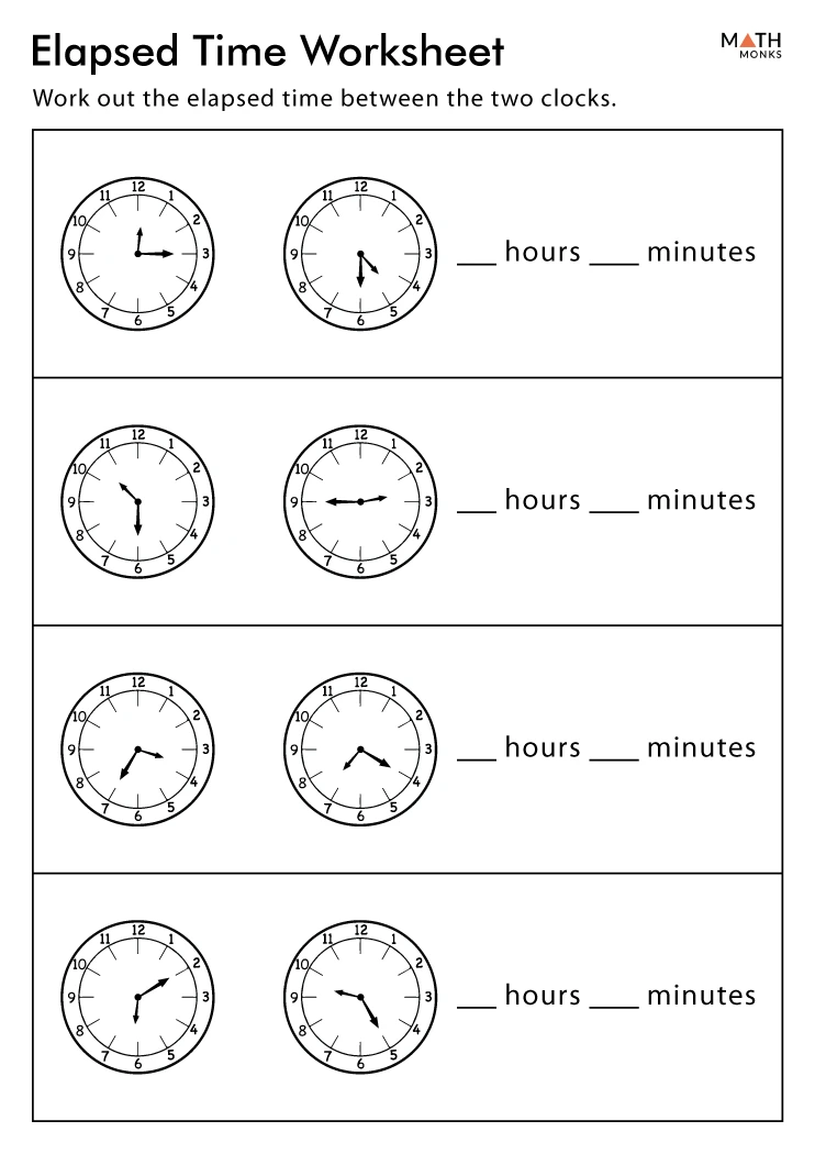 Interactive worksheet to help second graders learn about elapsed time Elapsed time calculation worksheet for second graders
