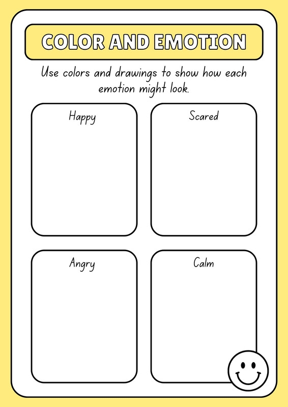Emotions in Art Worksheet 14: Student Using Shapes and Colors for Emotional Expression A second grader creating colorful shapes and designs on paper to express their emotions through art