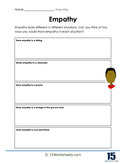 Empathy Scenarios worksheet for second graders exploring feelings in various situations