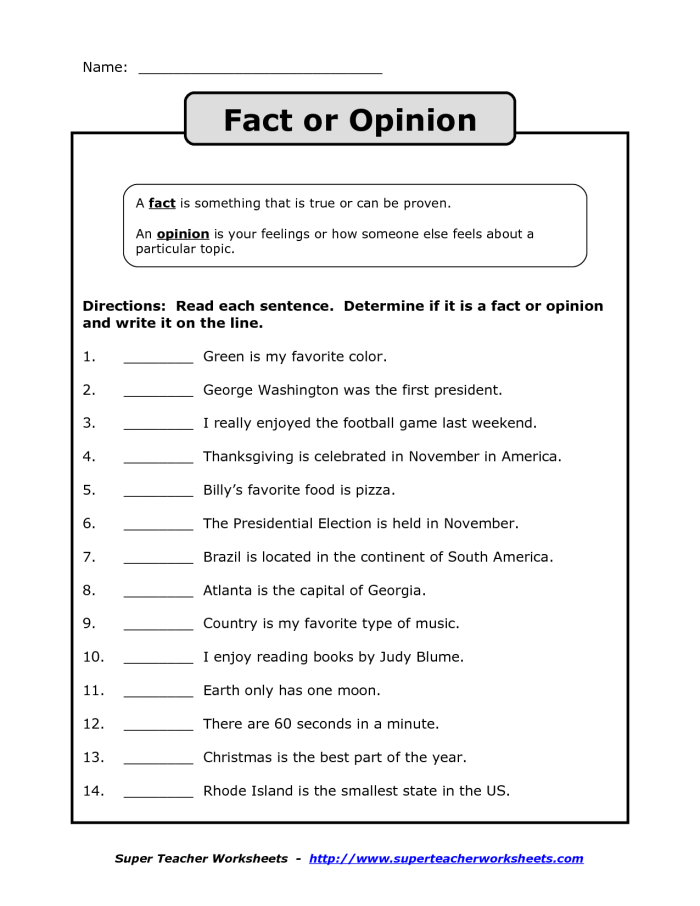 Facts vs Opinions Worksheet for 2nd Grade Reading Exercise 6 Second grade students practice distinguishing between factual statements and personal opinions in this reading comprehension worksheet number six