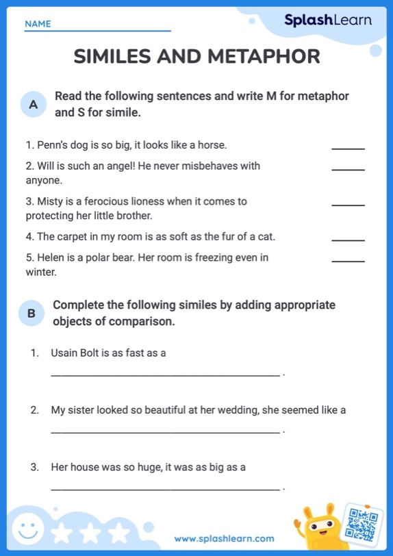 Second grade worksheet titled Similes: Easy as Pie featuring fill-in-the-blank questions about figurative language