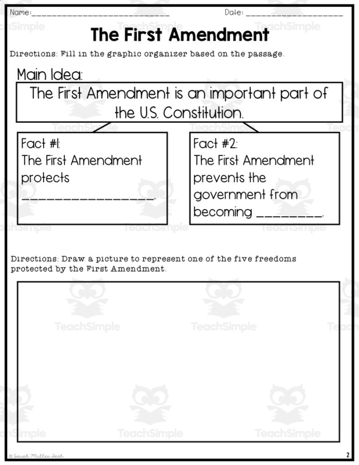Time and Money worksheet for Second Grade Second grade students engaging with the Learn the First Amendment worksheet, solving a word scramble and answering comprehension questions. Interactive educational activity focusing on the First Amendment for young learners.