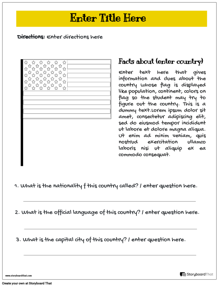 Illustration of the United States Flag worksheet for second graders, showcasing facts and locations where the flag is displayed. Educational resource image for a second-grade grammar and mechanics lesson about the U.S. flag.